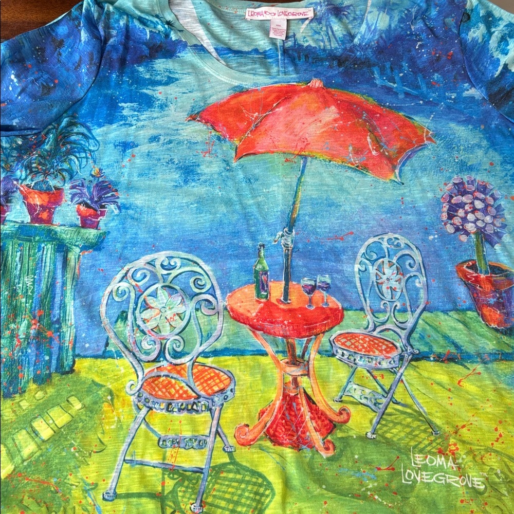 Leoma Lovegrove XXXL Wearable Art Print Short Sleeve Top Handkerchief Hem - Picture 6 of 7